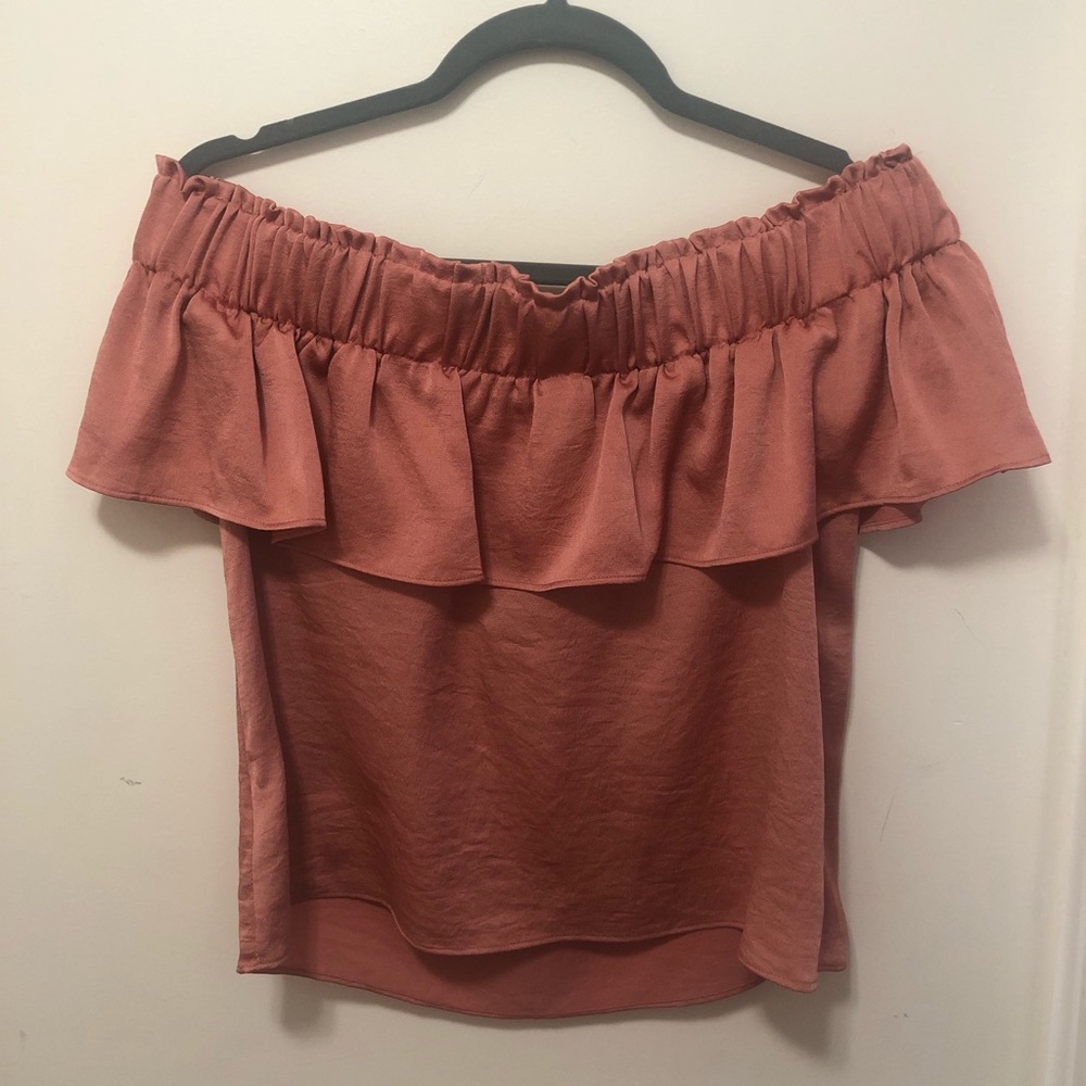 Off the shoulder ruffle satin top